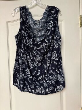 Daisy Fuentes Navy and White Floral Cowl Neck Camisole